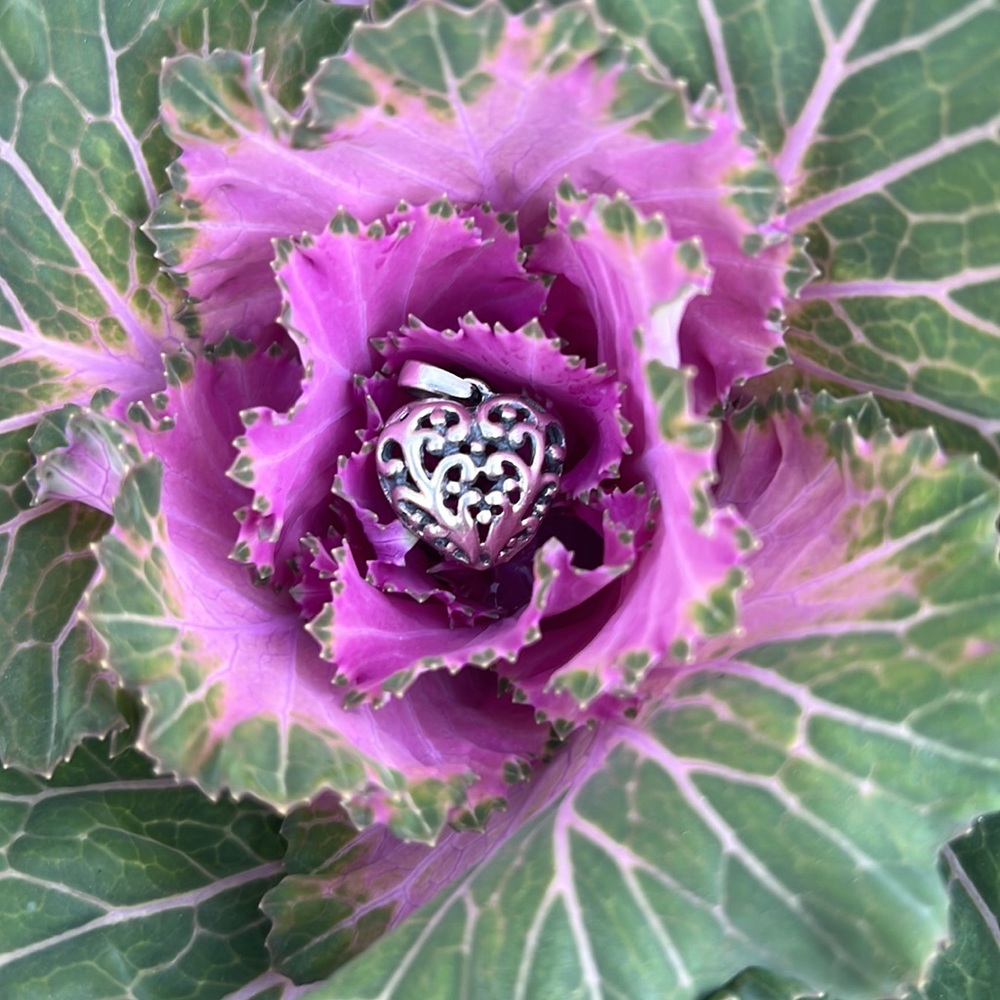 Sterling Silver Scroll Open Heart Small Charm Or … - image 1